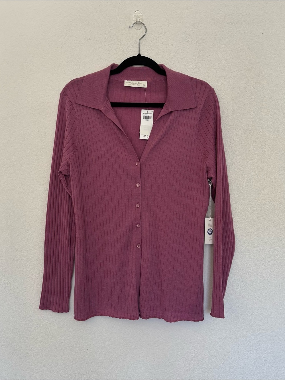 Abercrombie &โ Fitch Cardigan 100% Merino Wool Collar Sweater NWT